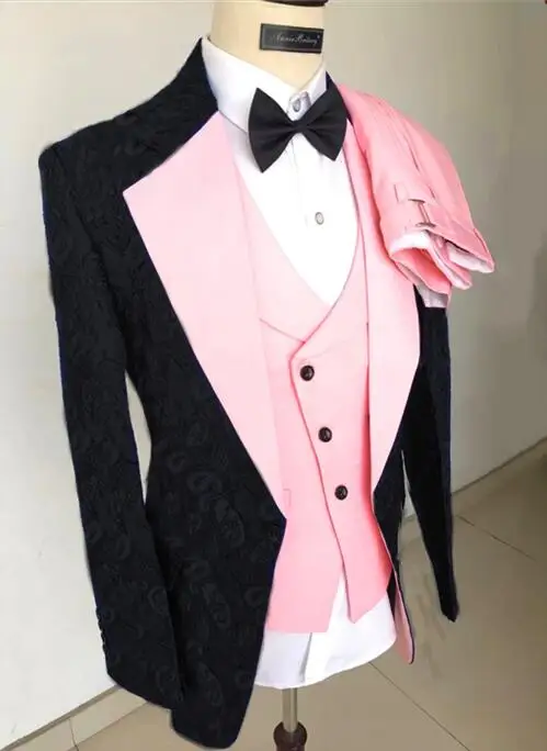 Professional high-end jacquard blue with gray wedding suits men formal groom slim fit 3 piece fashion classic busine