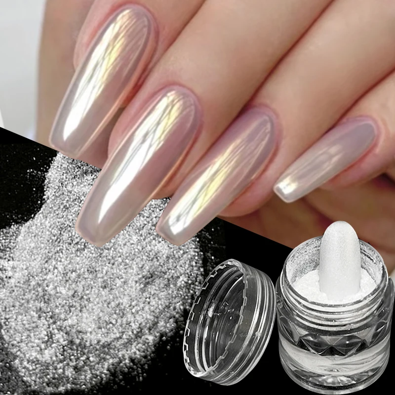 NICOLE DIARY Nail Powder Pigment Pearl White Rubbing on Nail Art Glitter  Dust Chrome Aurora Manicure Decoration DIY