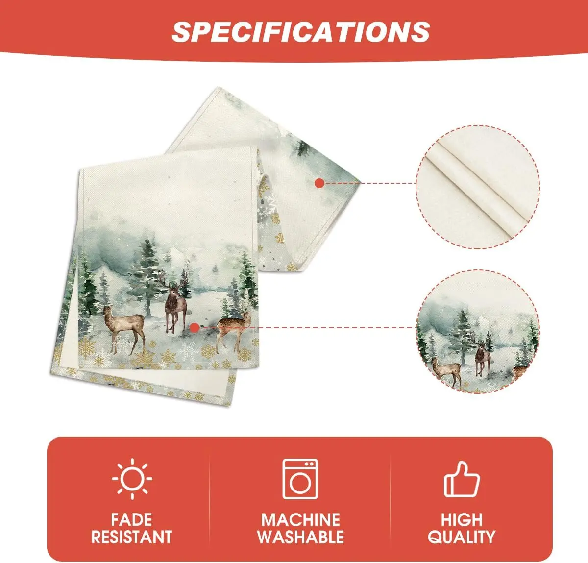 Watercolor Deer Trees Snowflakes Christmas Macrame Table Runner Winter Holiday Kitchen Dining Table Decor