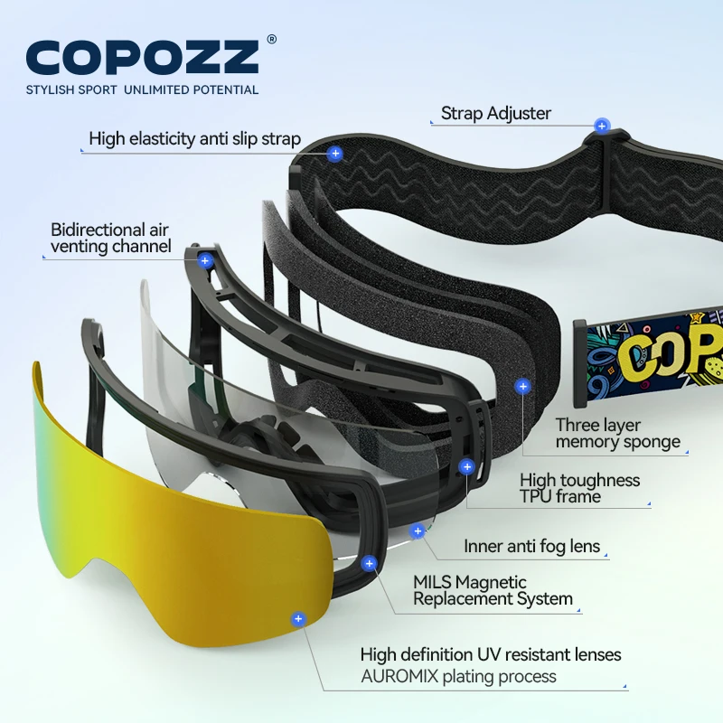 COPOZZ Magnetic Children's Winter Ski Goggles 2s Quick-Change Double Layers Ski Eyewear Anti-Fog Snowboard Goggles For Kids 4