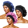 Women's Satin Solid Bonnets Wide-brimmed Night Sleeping Bathing Hat Unisex Head Wrap Elastic Band Cap Hair Care Bonnet - BK NY XYZ