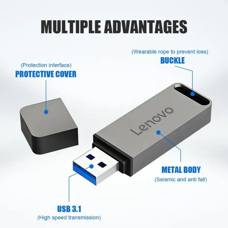 Pen Drive Lenovo 2TB High Speed Flash Memory Metal Pendrive 1TB Flash Drive 512GB USB 3.1 Memory Storage Device U Disk for PC