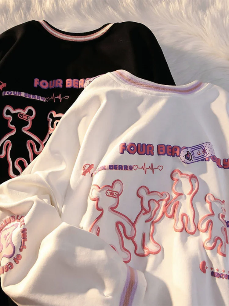 Sudadera Mujer Sin Capucha Con Estampado De Gatito - Cuello Redondo, Manga Larga, 92% Poliéster 8% Spandex