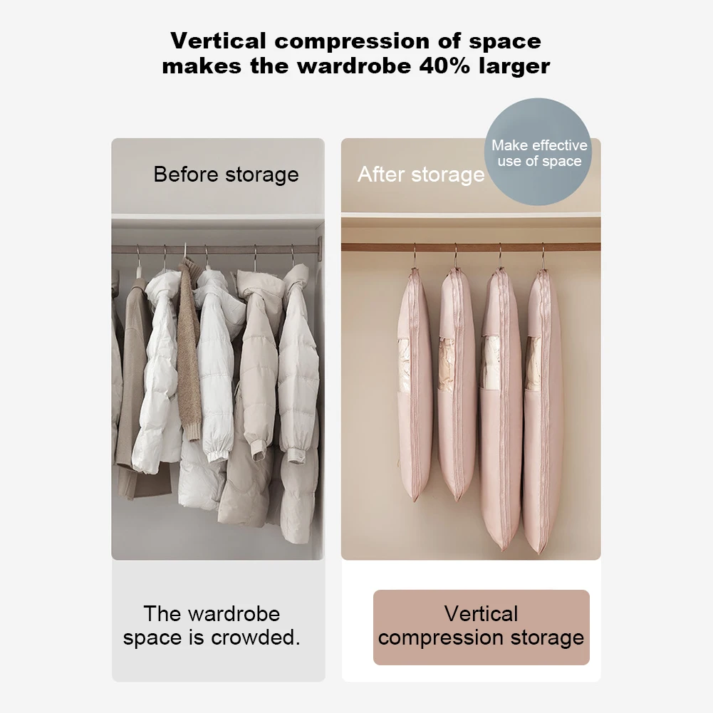 Space Saver Coat Bags Reliable Dust Cover Clothes Storage Bag with Self Compression Zipper Premium Compression Garment Bags