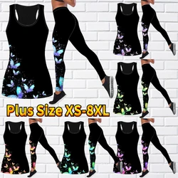Women's Sleeveless Yoga Clothing Fashion Casual Sports Tank Top Glitter Flying Butterfly Printed Sportswear Suit XS-8XL