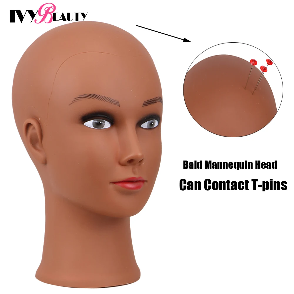 BHD BEAUTY Bald Mannequin Head Brown Female Professional Cosmetology for Wig  Making, Display wigs, eyeglasses, hairs with T pins 22'' 22 Inch (Pack of  1) Brown