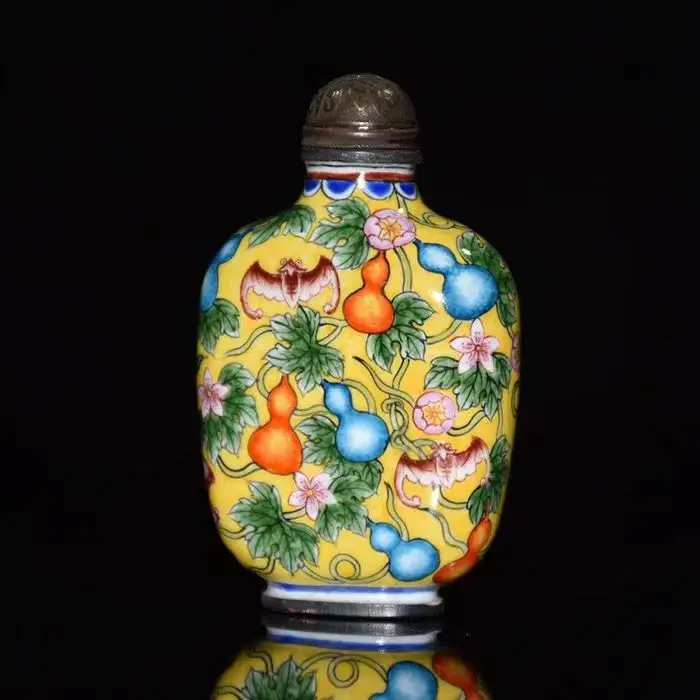 

Chinese Copper Delicate Hand Painted Colorful Gourd Snuff Bottle=