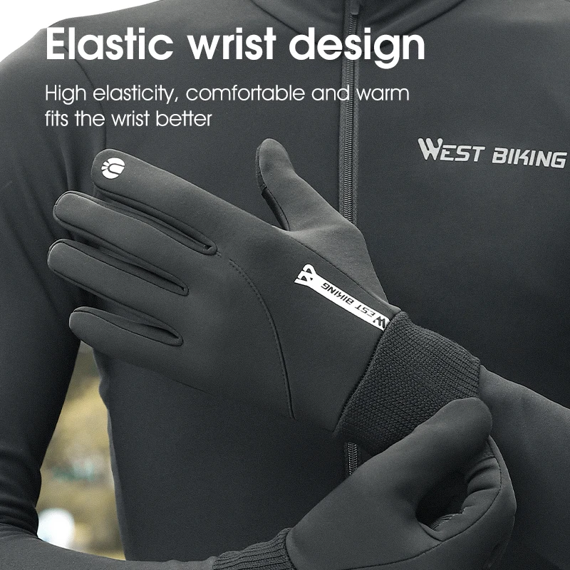 WEST BIKING Winter Men Thermal Gloves  Cycling Windproof Full FingerGloves Touch Screen Fleece MTB Road Bike Warm Sport Gear 6