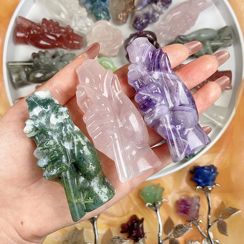 

Hand Carving Handmade Reiki Crystal, Healing Stone, Quartz Figurine, Crafts, Home Decoration, Holiday Gifts, Rose, 1Pc