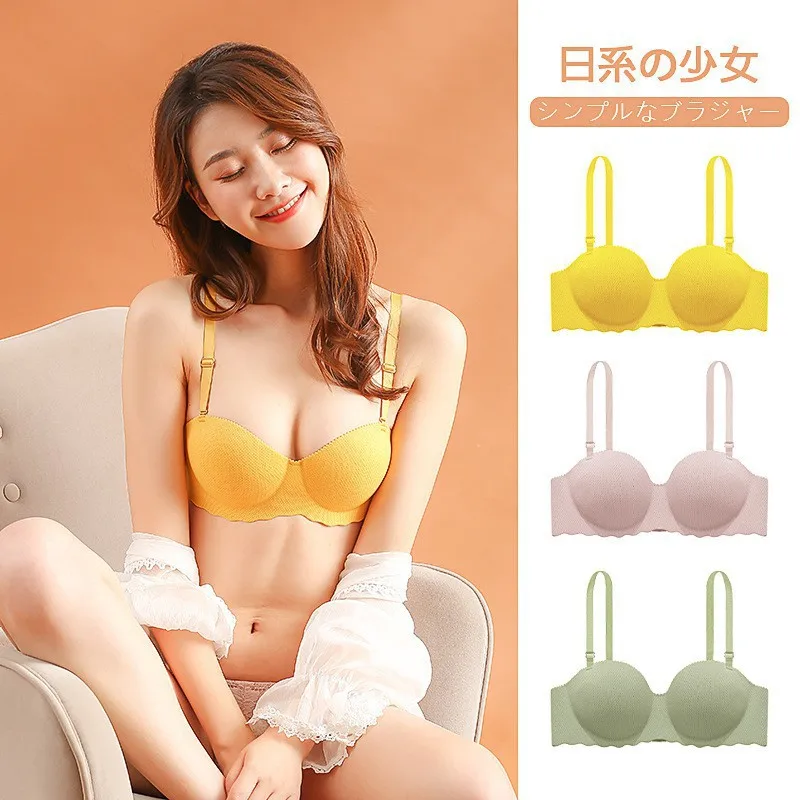 Women Gathered Seamless Lingerie Push Up Bra Solid Small Breast Wireless  One Piece Thickened Comfortable Anti Sagging Invisible - AliExpress