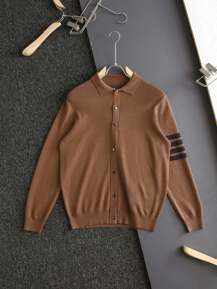 

Autumn TTB Men Cardigan Lapel Bottom Striped Knitwear Casual Sweater Fashion Brand Business Style Men Jacket Cardigan