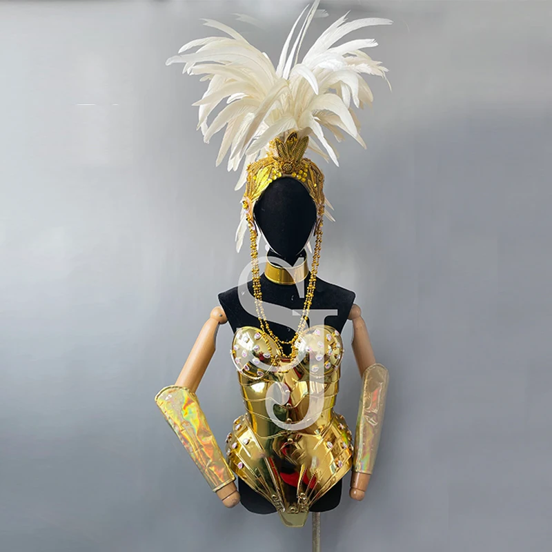 

Sexy Rhinestones Gold Armor Singer Dancer Stage Costume Retro Mirror Drag Queen Stage Wear Rave Outfit Carnival Clothing VDB6265