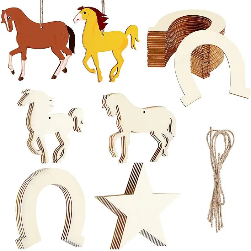 

36pcs Unfinished Wooden Horseshoe Cutouts Horseshoe Wood Slices DIY Handicrafts DIY Blank Wood Hollow Christmas Party Decor