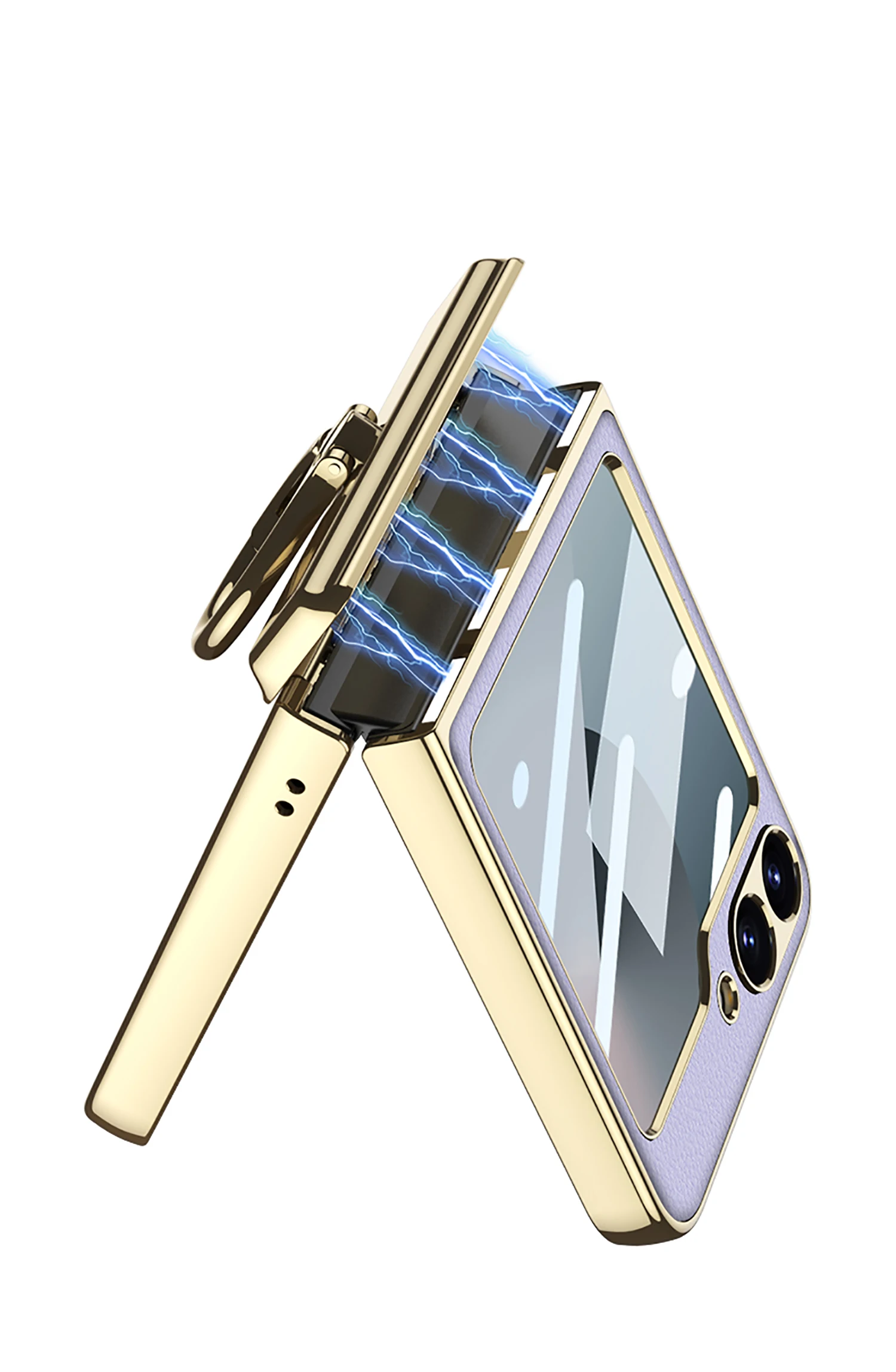 Magnetic Hinge PU Leather Case For Samsung Galaxy Z Flip 6 Screen Glass Plating