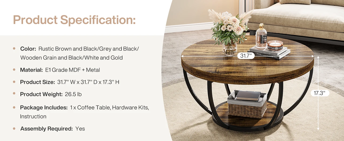 Tribesigns Round Coffee Table
