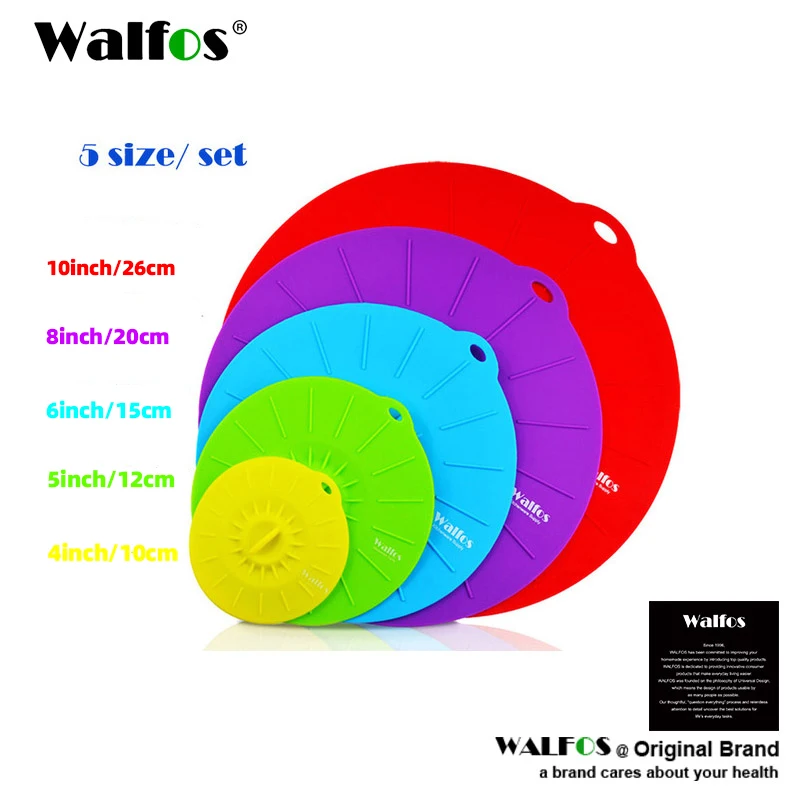WALFOS Set of 5 Silicone Microwave Bowl Cover Cooking Pot Pan Lid Cover-Silicone Food Wrap Cooking Tools Kitchen Utensil Silicone Covers