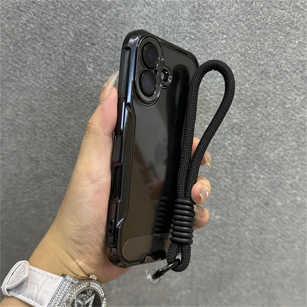 Elegant Plated Clear Wrist Strap Lanyard Phone Case with Cooling Protective Cover