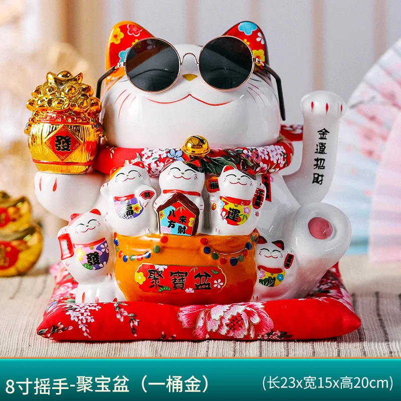 8-inch shaking hand lucky cat ceramic ornaments large and small shop opening cashier front desk creative gifts 