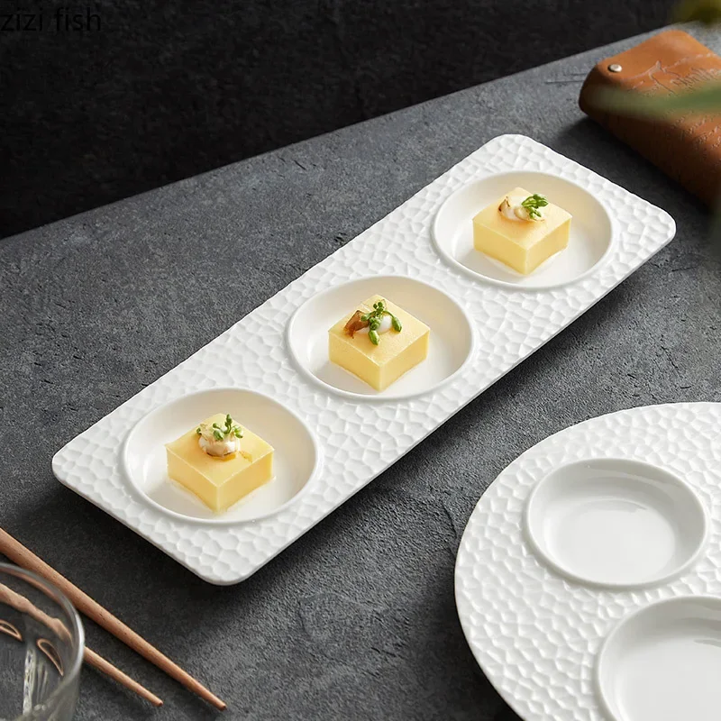 White Ceramic Dinner Plates 3 Grids Snack Trays Dessert Plate Dim Sum Dish Cake Pan Fruit Bowl Sushi Plate Sashimi Plates