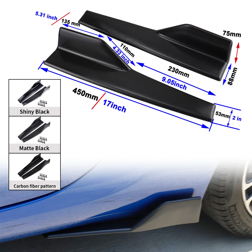 45cm 2Pcs/Set Universal Car Side Skirts Splitters Kit Wide Body Modified