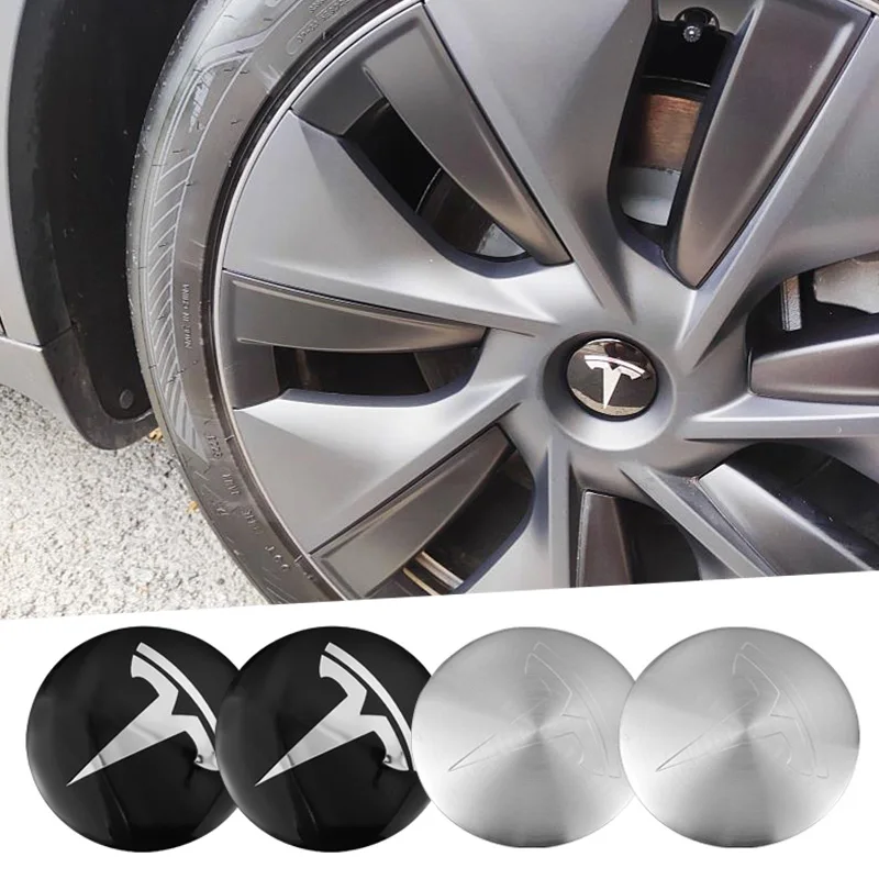 Wheel Center Hub Cap Sticker Wheel Center Caps 4Pcs 56mm Car Hub Sticker For Tesla