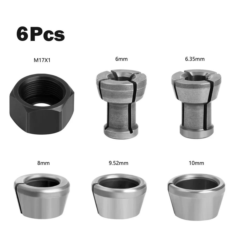 

6pcs M17 Collet Chuck Adapter With Nut Engraving Trimming Machine Electric Router Chuck Converters Woodworking Tools