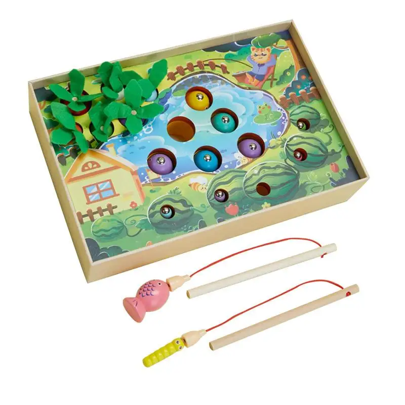 

3 In 1 Montessori Toy Magnetic Wooden Shape Sorting & Matching Toys Matching Game For 1-3 Year-Old Fishing Carrot Harvest Catch