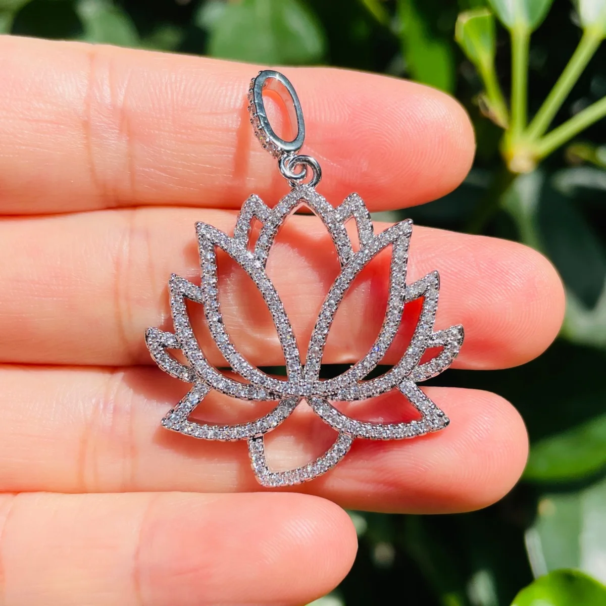 5pcs Lotus Flower Charms Exquisite Pendant for Bracelet Making Women Necklace Cubic Zirconia Pave Jewelry Accessory Wholesale