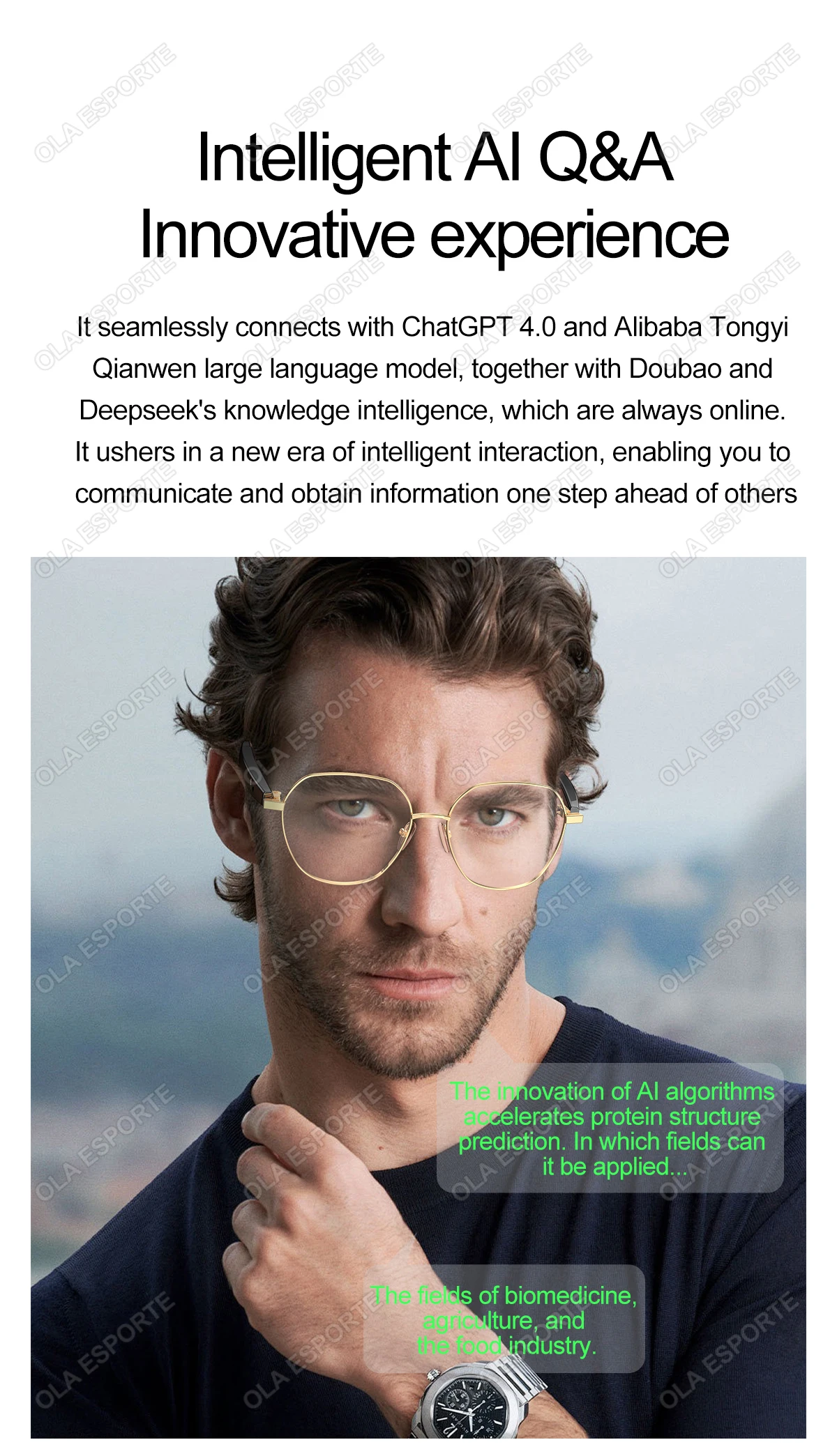 Smart Glasses 163 Online Language AI Automatic Dialogue Translation Bluetooth Glasses with Speaker, Sports UV Protection Travel