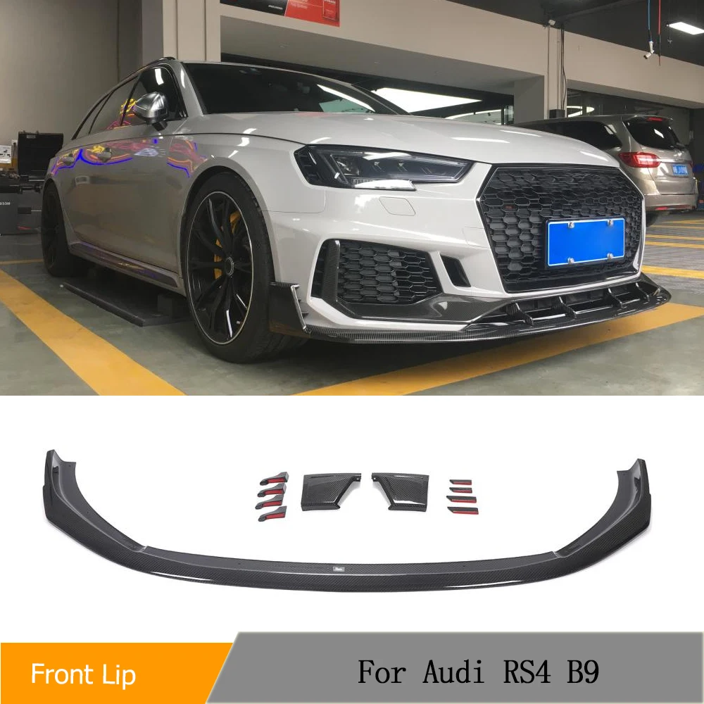 

Автомобильный передний Спортивный Сухой карбоновый спойлер для губ Для Audi RS4 2019 2020 седан автомобильные передние бамперы разветвители губы канавки спойлер