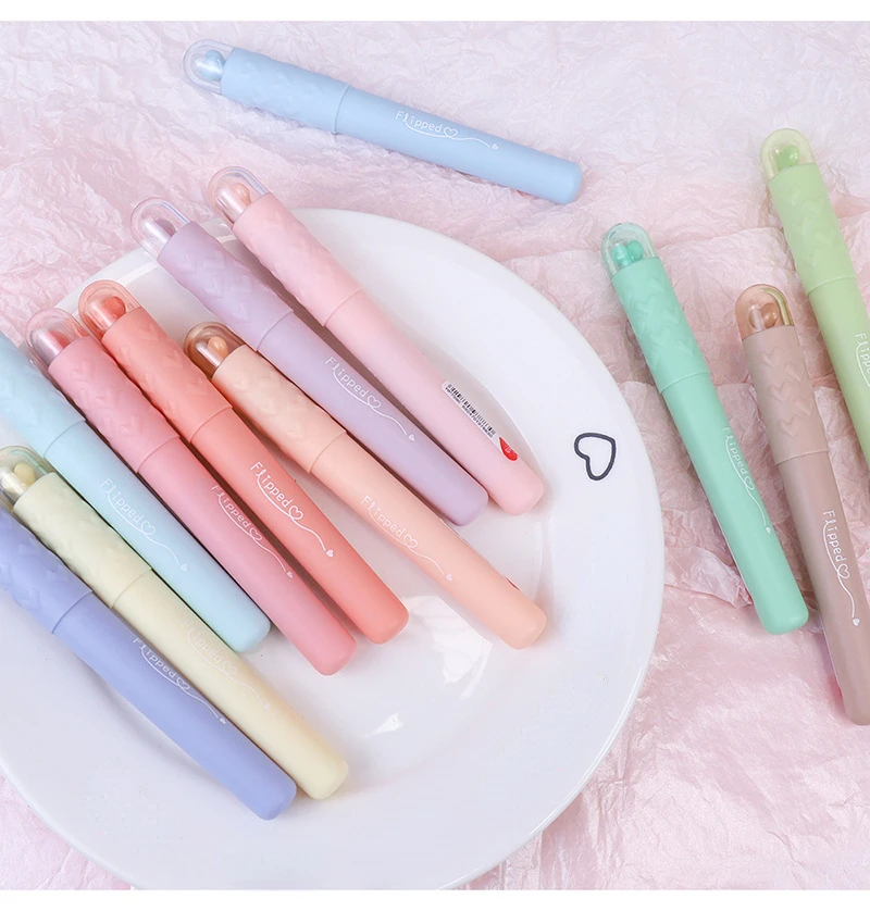 파스텔 컬러 하트 모양 하이라이터 펜 마커 펜, 형광 펜 드로잉 하이라이터, 문구류 학교 용품, 세트당 4 개