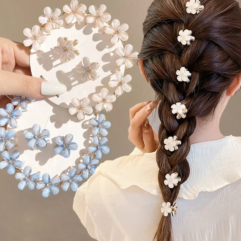 Hair Accessories 4pcs Baby Girls Crystal Flower Hair Clips Fashion Metal Mini Hair Claw for Women Crab Hairpins Headwear Kids Accessories
