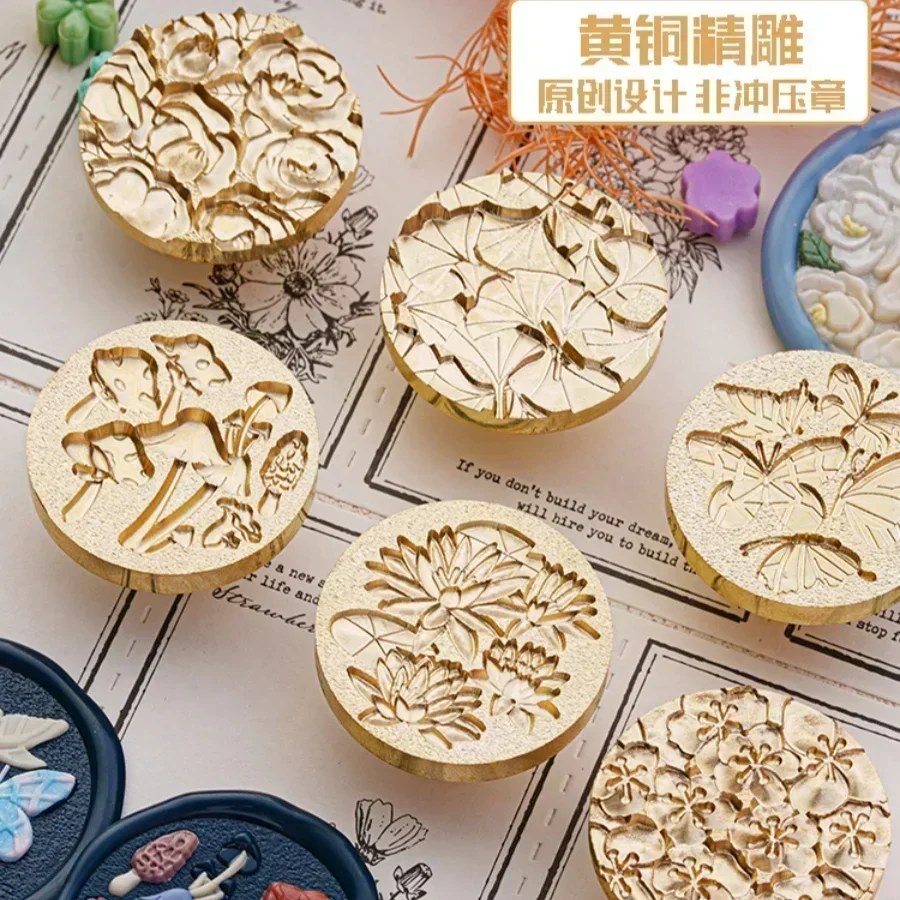 Diy Relief Fire Paint Seal Many Series Plants Flower Mushroom Hand Ledger Decoration Envelope Invitation Seal Gif