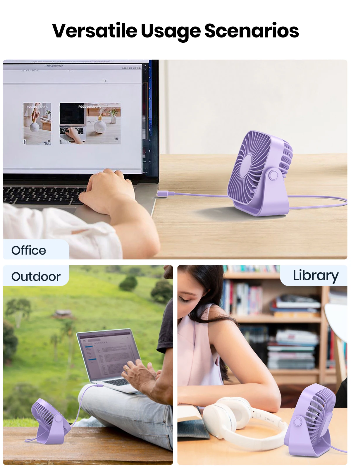 4Inch USB Mini Desk Fan,3 Speeds Quiet Portable Desktop Table Fan,360°Adjustment