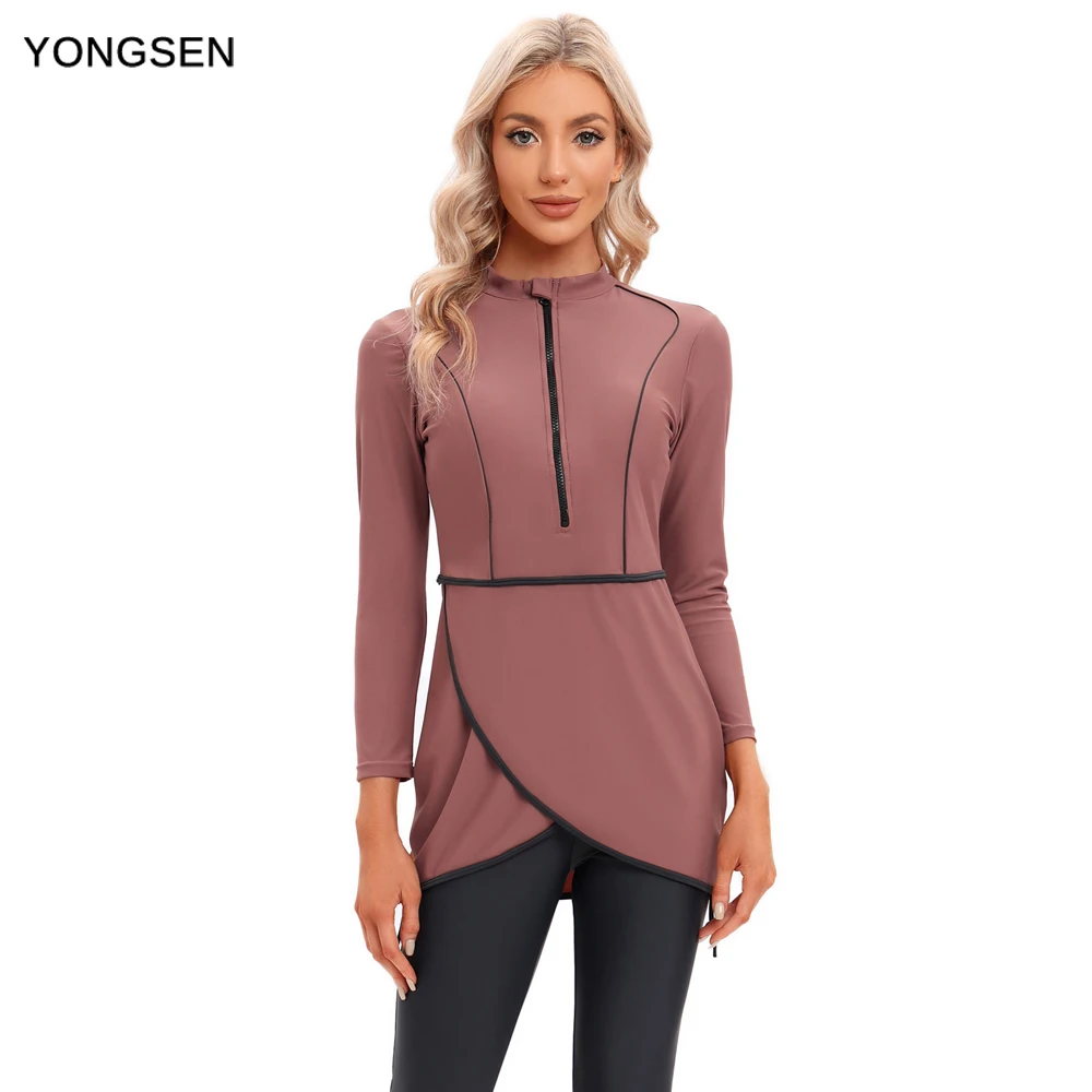 

YONGSEN Burkini Muslim Swimwear Full Covered Women Swimsuits Hijab Long Sleeve 3pcs Islamic Plus Size Swimming Rash Guard