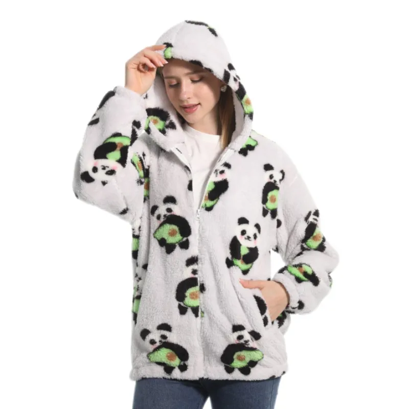 Winter Hoodie Unisex Polyester Fleece Warm Coat Top Thicken Velvet Sherpa Clothing Solid Funny Print Teddy Coat
