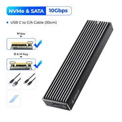 ORICO High-Speed M.2 SSD Enclosure - 10Gbps USB Type-C External Drive Case (SATA NVMe)