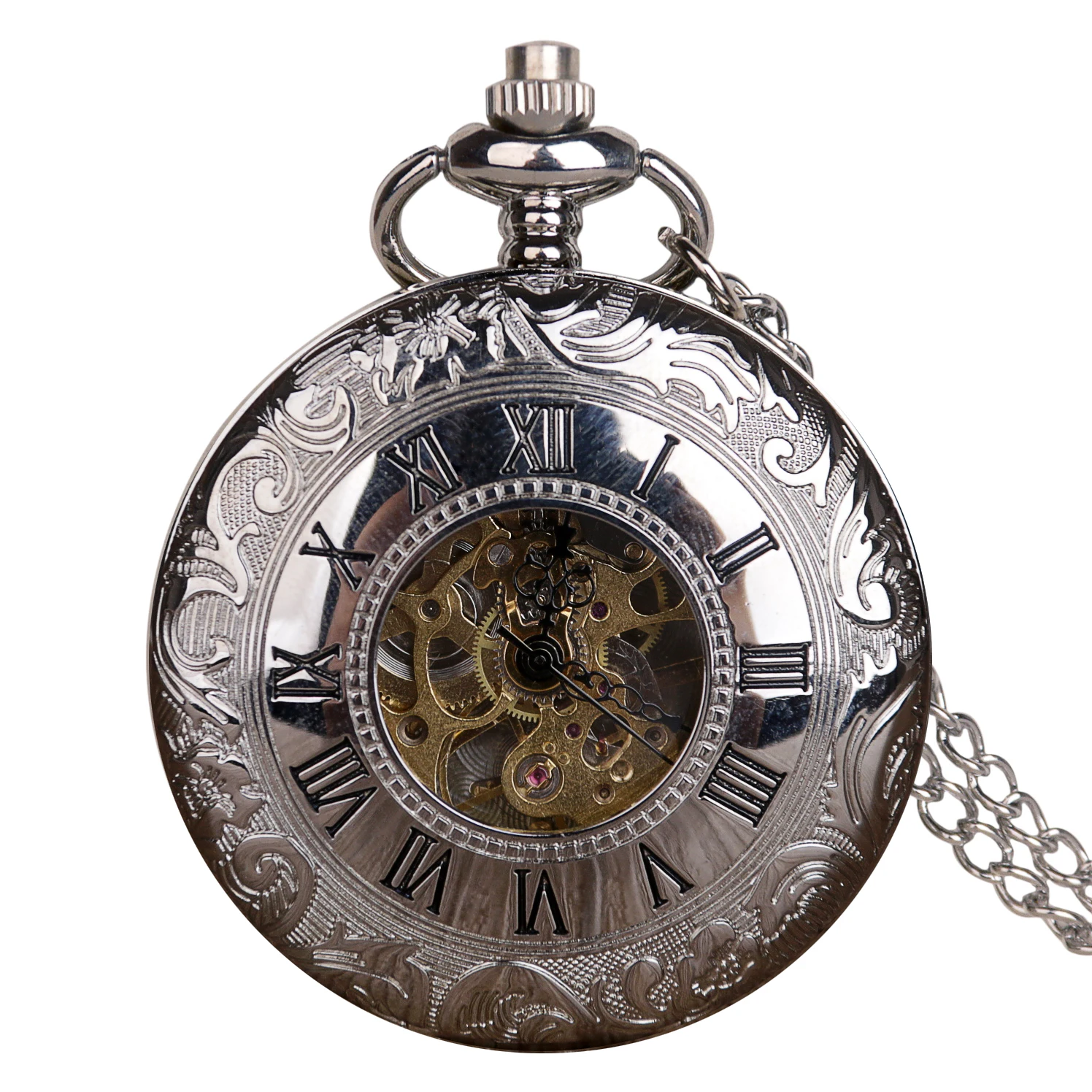 

Double Opening Vintage Mechanical Pocket Watch Roman Numeral Display Fashion Strap Chain Pendant Men's Women's Gift