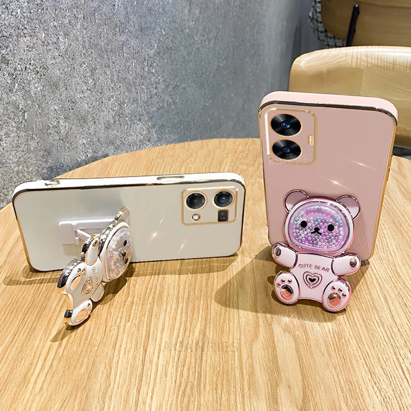 Adorable Quicksand Bear Plating Stand Phone Case