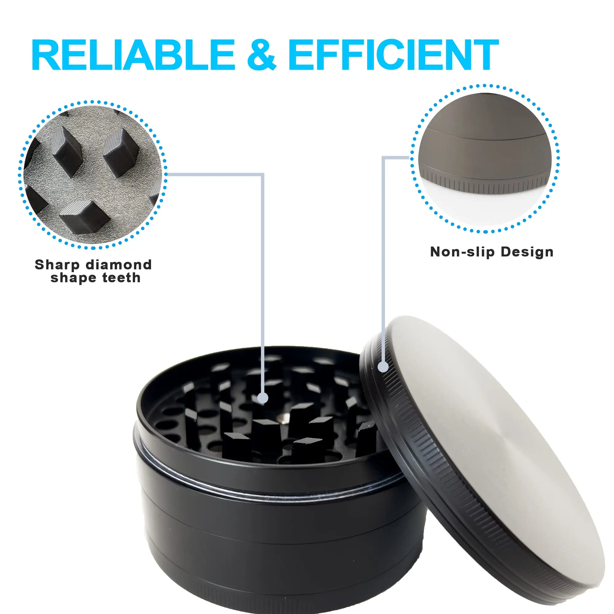 Herb Grinder Tobacco Grinder Gun-Black Zinc Alloy 4 Layer 40/63mm Spice Crusher Manual Rolling Tool with Pollen Catcher