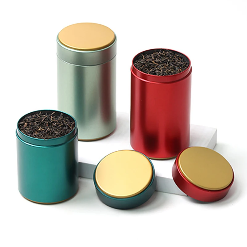 Portable Tea Box Solid Color Tea Sealed Box Teaware Storage Container Tinplate Can Coffee Sugar Kitchen Storage Jar
