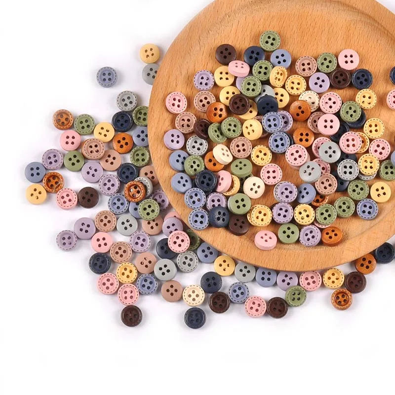100pcs 10mm 혼합 된 나무 장식 단추 바느질 의류 Scrapbooking 공예 홈 장식
