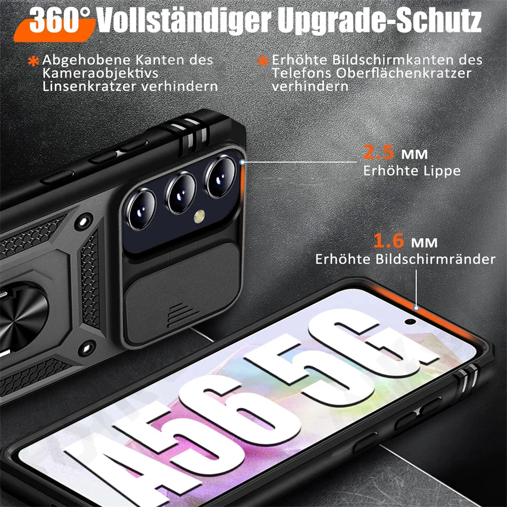 360° Rotating Ring Kickstand Military-Grade Protective Phone Case with Slide Camera Cover