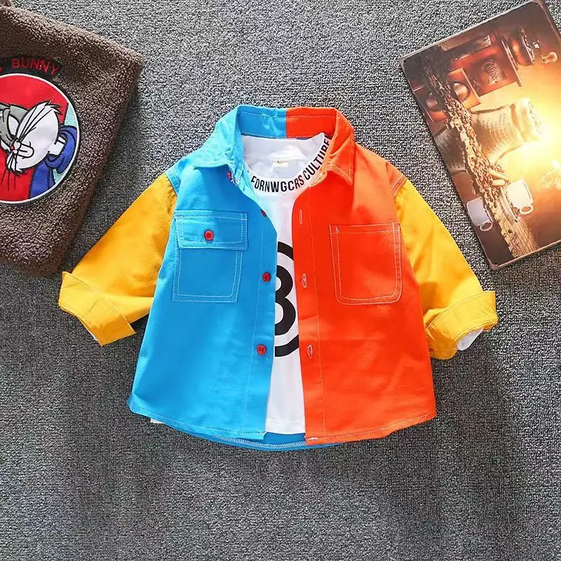 

Boys' Spring Shirt Baby Coat Boys' Fashionable Long Sleeve Shirt Wearing Pure Cotton Spring and Autumn New Children's Clothing