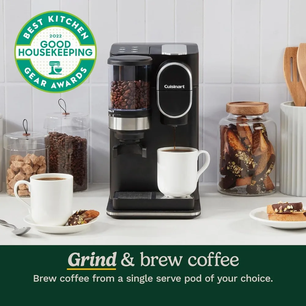 Single Serve Coffee Maker + Coffee Grinder, 48-Ounce Removable Reservoir, Black, DGB-2 2