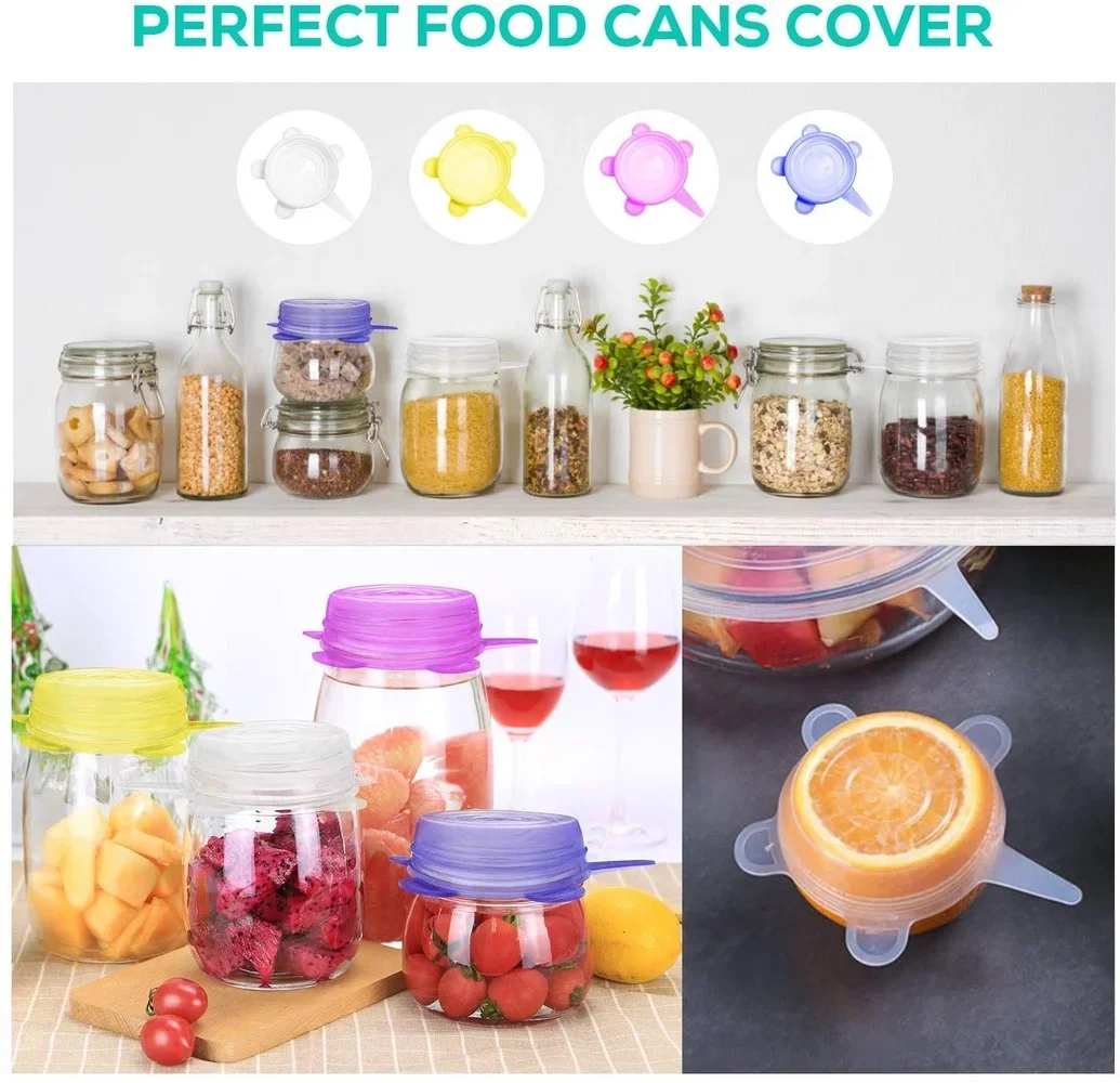 Food Cover Silicone Stretch Lids 13PC Reusable Durable for Cups Small Bowls Soda Can Oui Yogurt Jars