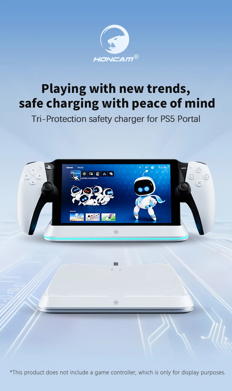 HONCAM Charging Dock Station for PlayStation Portal 7 RGB Light Modes Console Charger Stand with Tri-Protection Safety charging