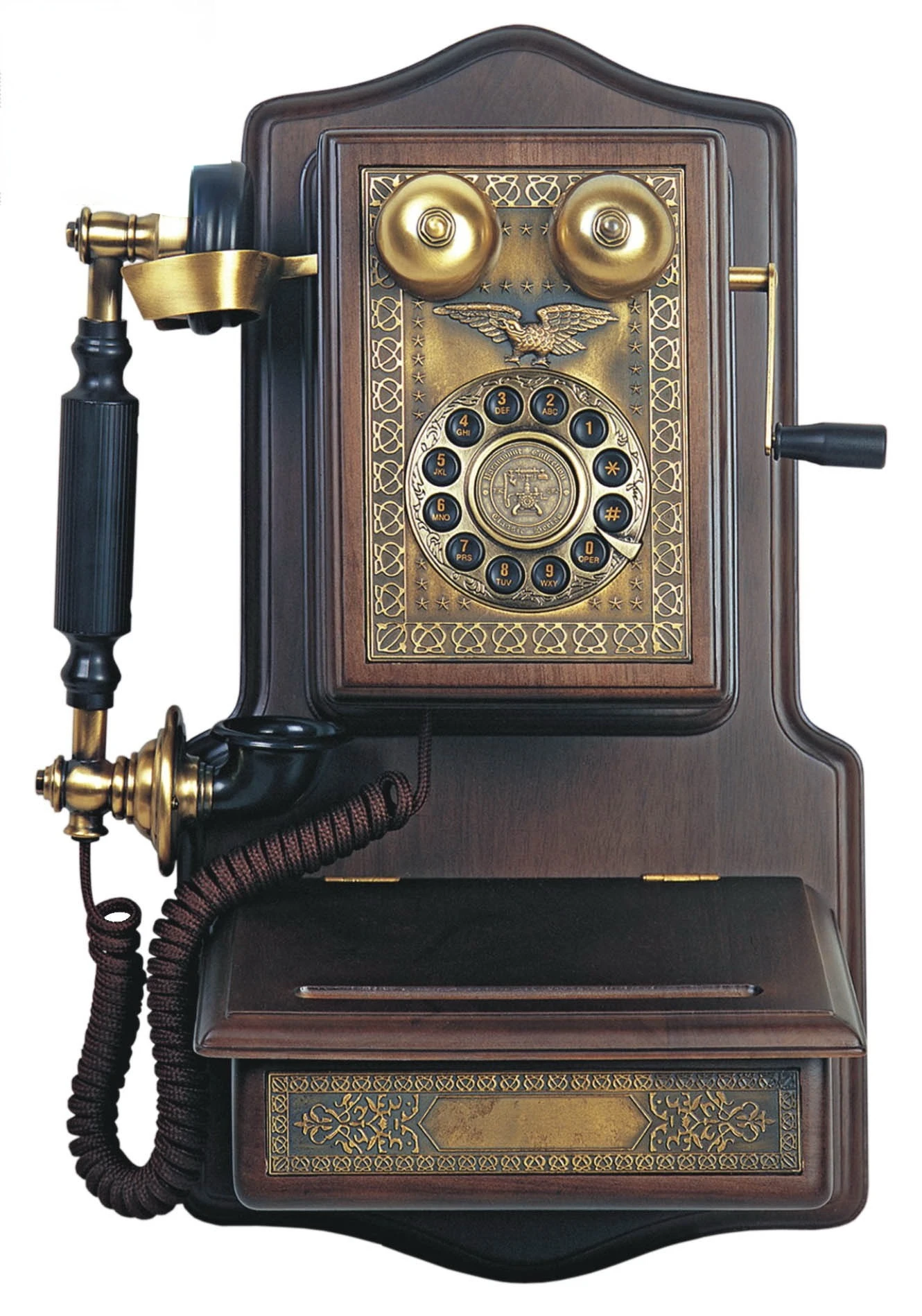 Téléphone filaire décoratif rétro Vintage 1907, bouton-poussoir de luxe, mur en bois