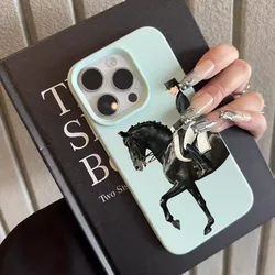 Noble Rider on Black Horse: Realistic and Elegant Design Case Cover - iPhone 15 Plus (Light Cyan - YYDSW3573)