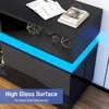 LED TV Stand for 80 Inch TV, Modern Tall Entertainment Center with Storage, High Gloss Gaming TV Media Console with Glass Shelf 4
